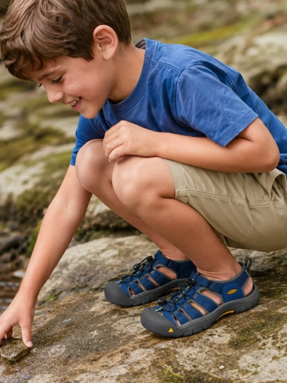 KEEN Kids Newport H2 Sandals Blue Gray Yellow Size 4 Waterproof Outdoor Water Sh